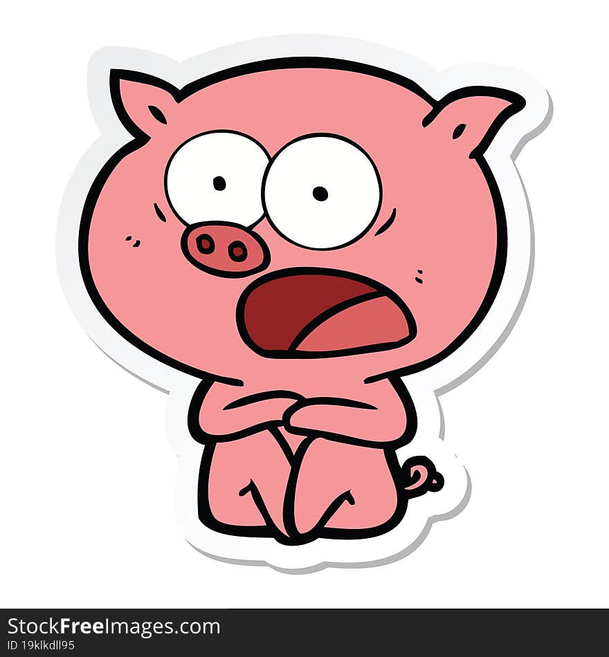 sticker of a shocked cartoon pig sitting down