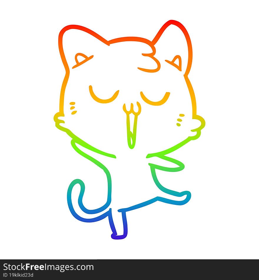 rainbow gradient line drawing cartoon cat singing