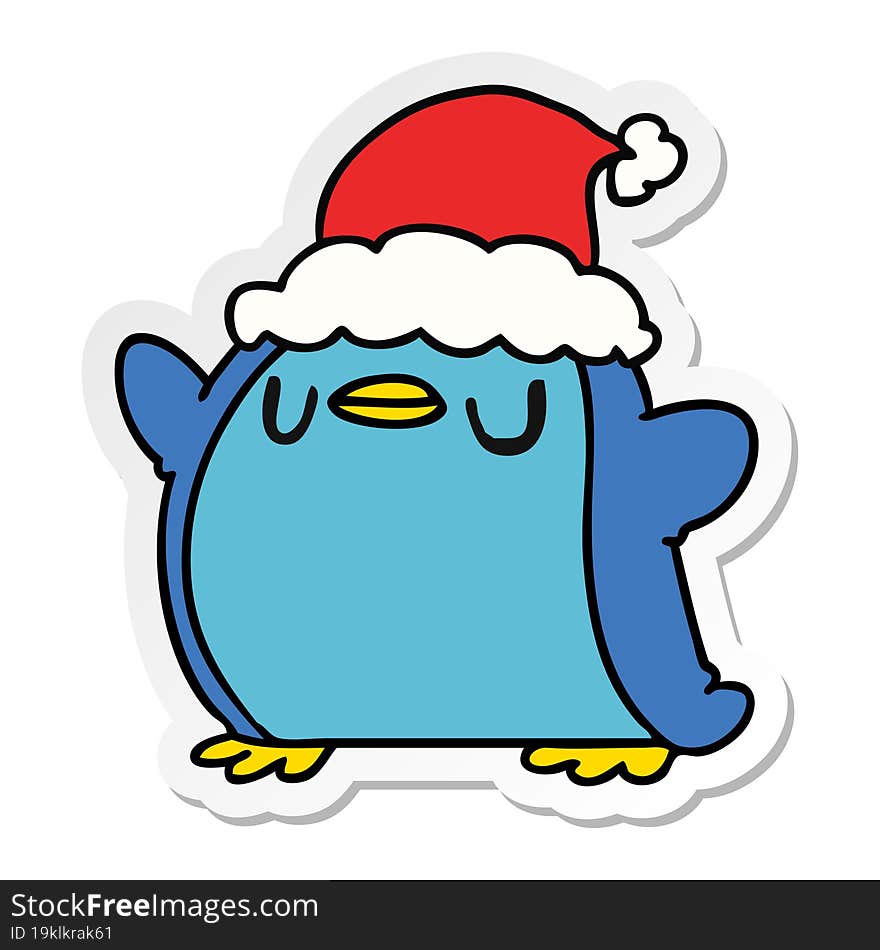 hand drawn christmas sticker cartoon of kawaii penguin