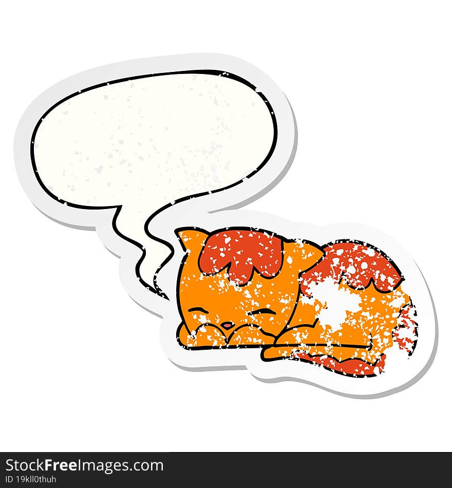 cartoon cat sleeping and speech bubble distressed sticker