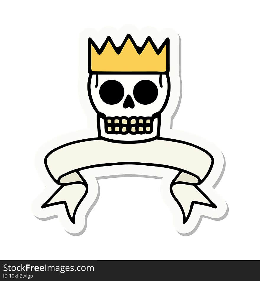 tattoo sticker with banner of a skull and crown