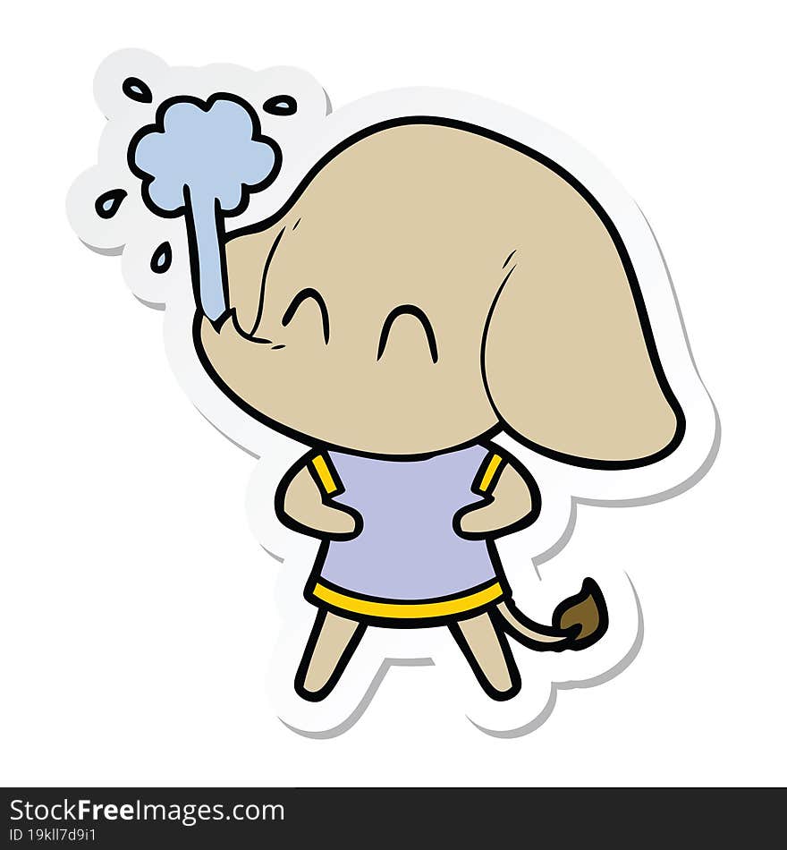 sticker of a cute cartoon elephant spouting water