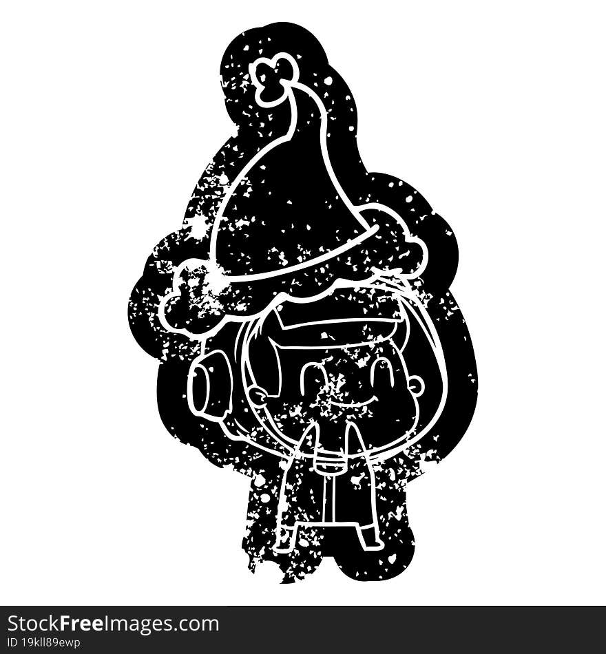 happy cartoon distressed icon of a astronaut wearing santa hat