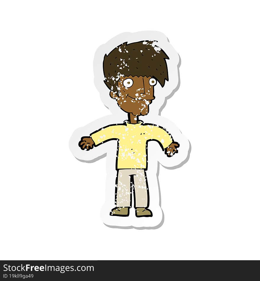 retro distressed sticker of a cartoon happy man