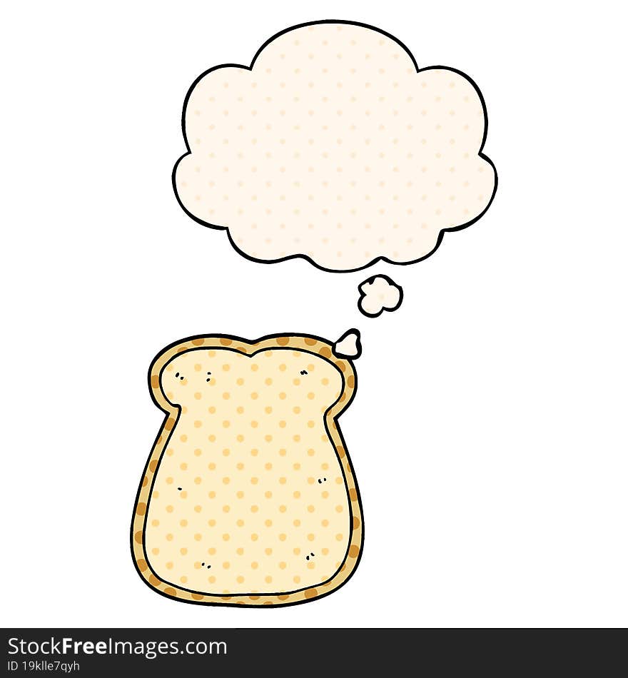 cartoon slice of bread and thought bubble in comic book style