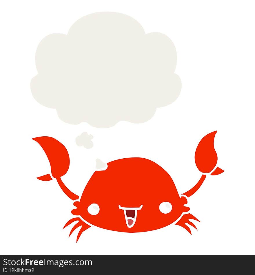 cartoon crab and thought bubble in retro style