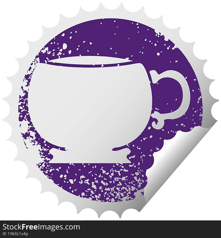 quirky distressed circular peeling sticker symbol mug