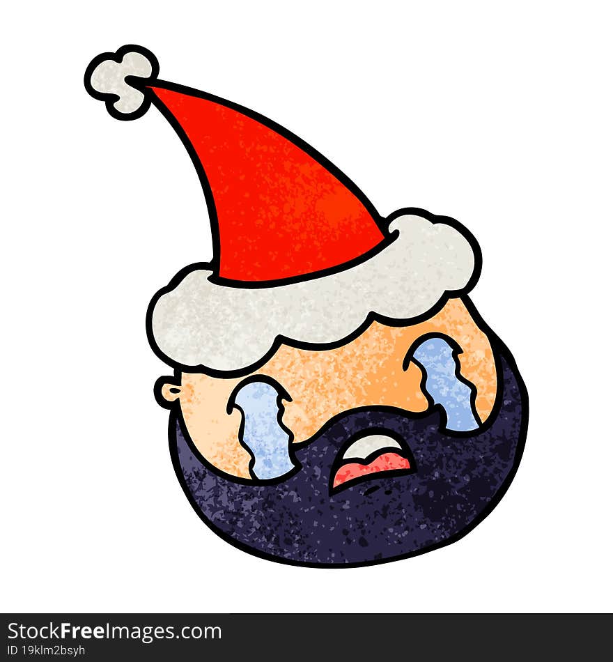 Textured Cartoon Of A Male Face With Beard Wearing Santa Hat