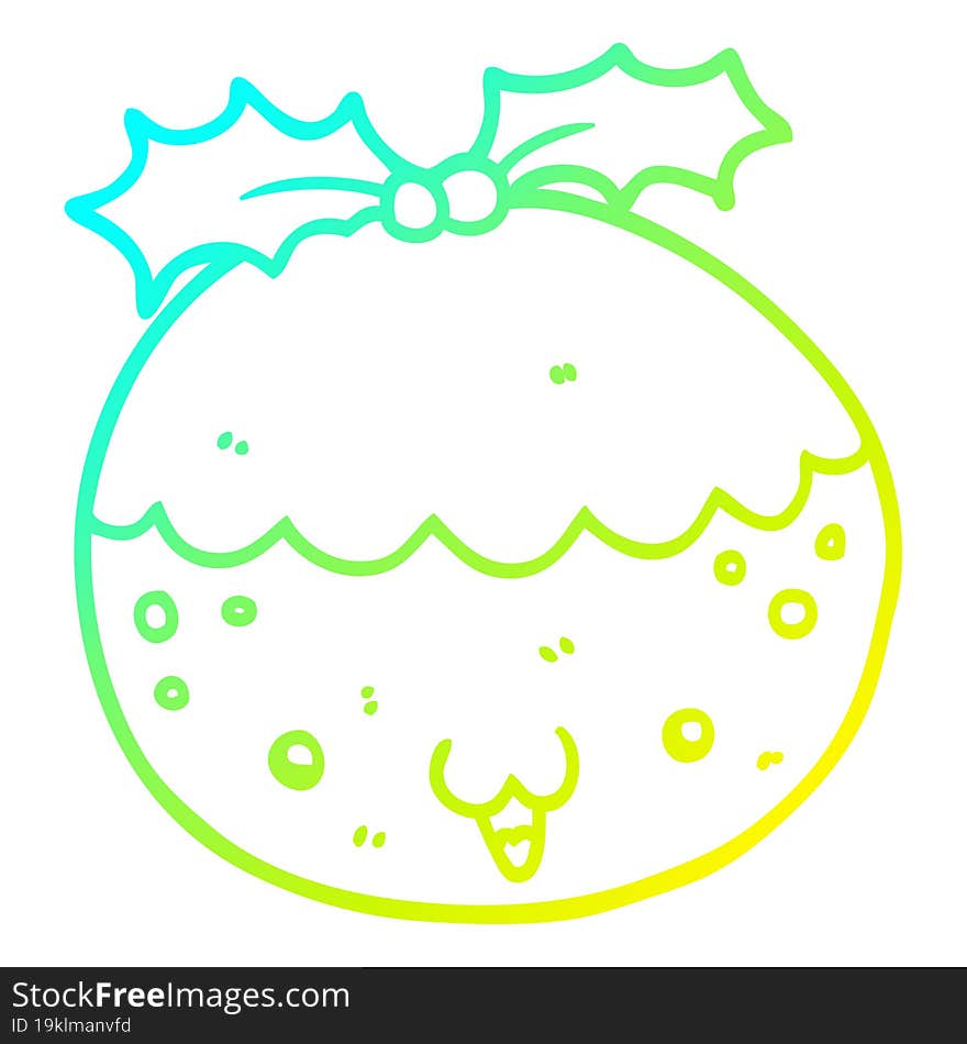 Cold Gradient Line Drawing Cute Cartoon Christmas Pudding