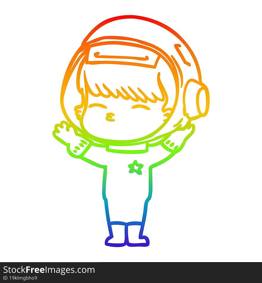 Rainbow Gradient Line Drawing Cartoon Curious Astronaut