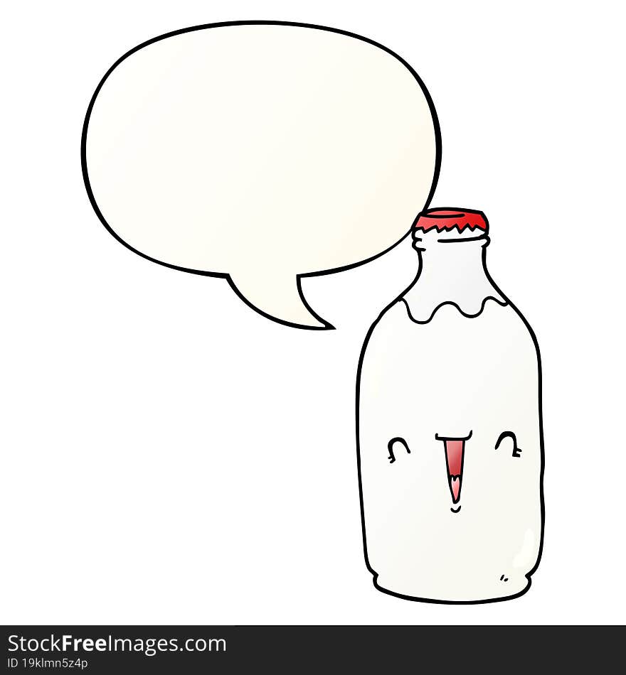 cute cartoon milk bottle with speech bubble in smooth gradient style