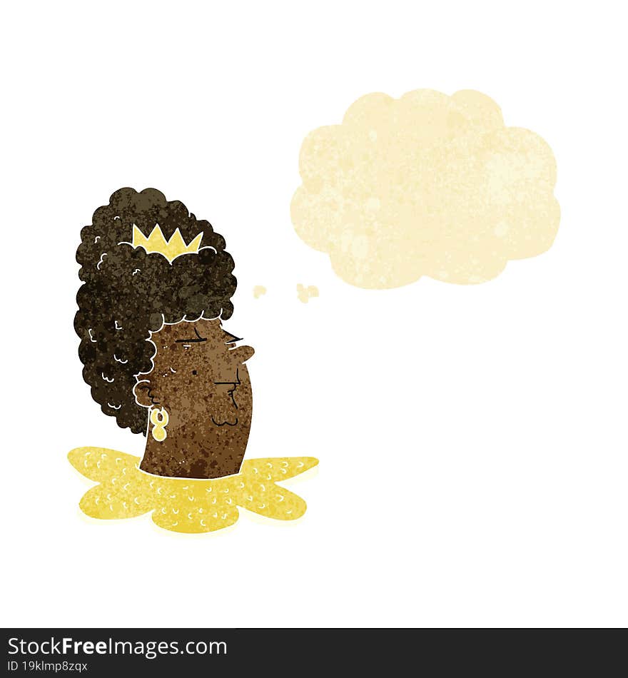 cartoon queen head with thought bubble