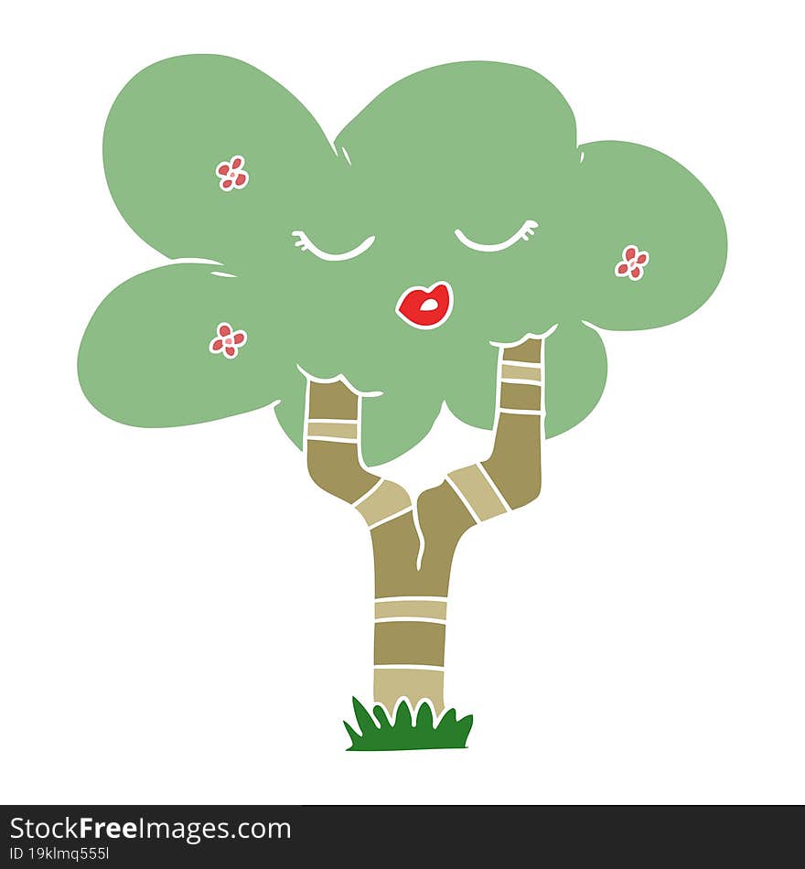 Flat Color Style Cartoon Tree With Face