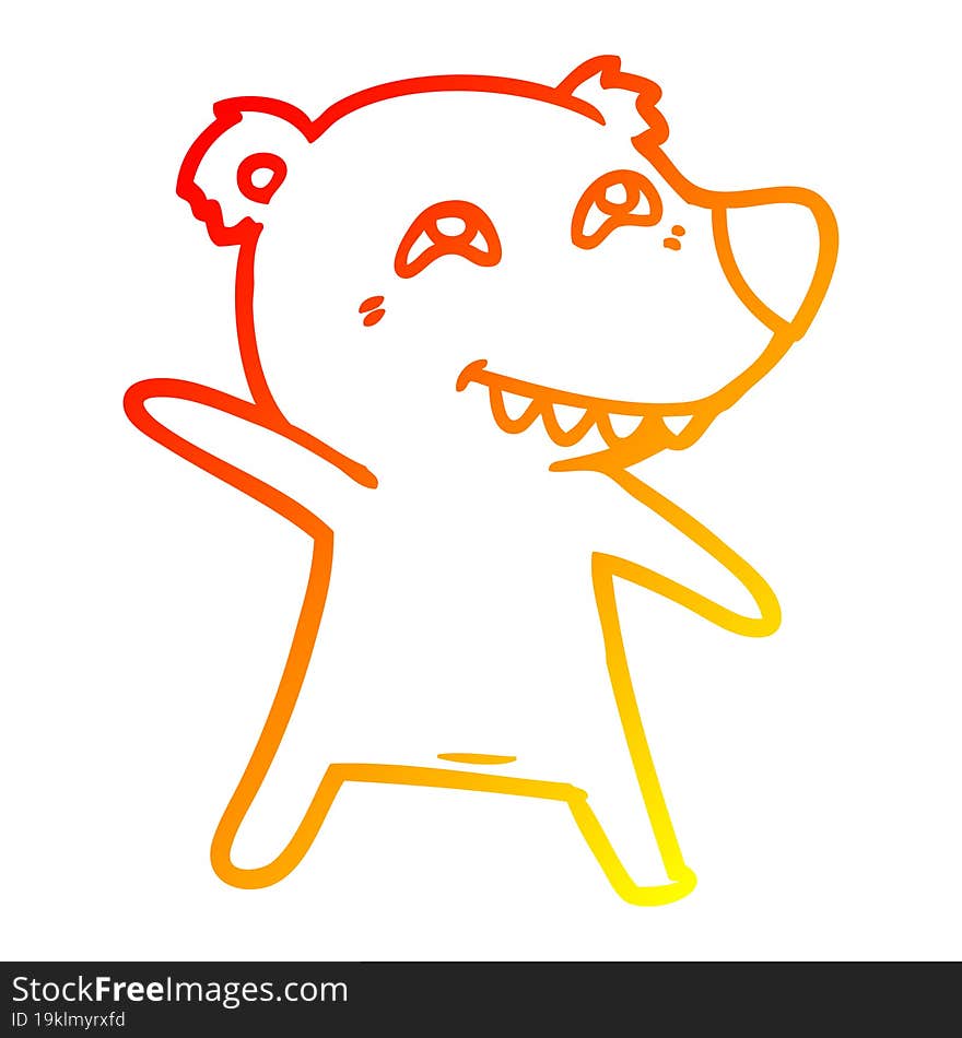 warm gradient line drawing of a cartoon bear dancing