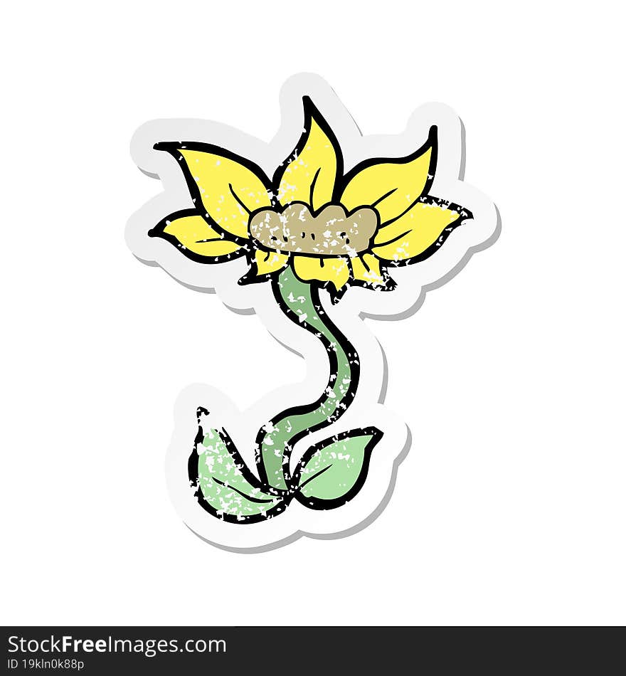 retro distressed sticker of a cartoon flower