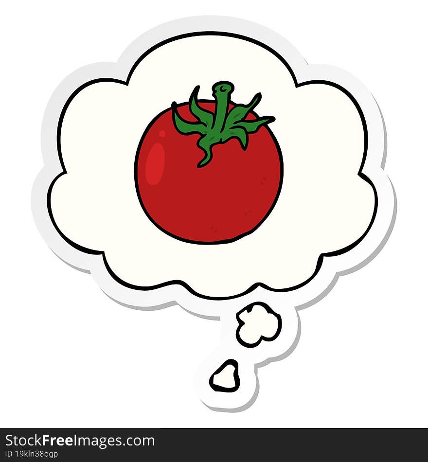 cartoon tomato with thought bubble as a printed sticker