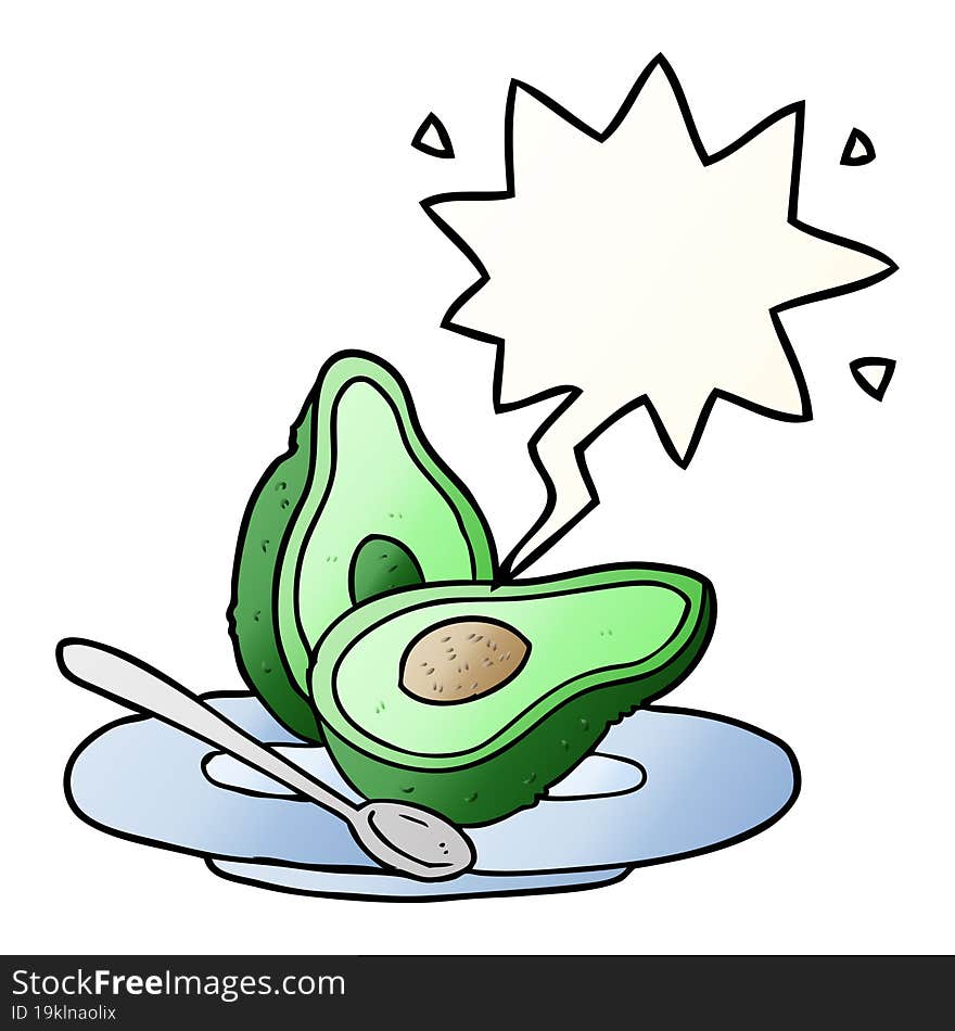 cartoon halved avocado and speech bubble in smooth gradient style