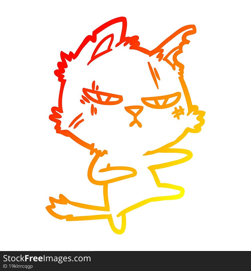 warm gradient line drawing tough cartoon cat