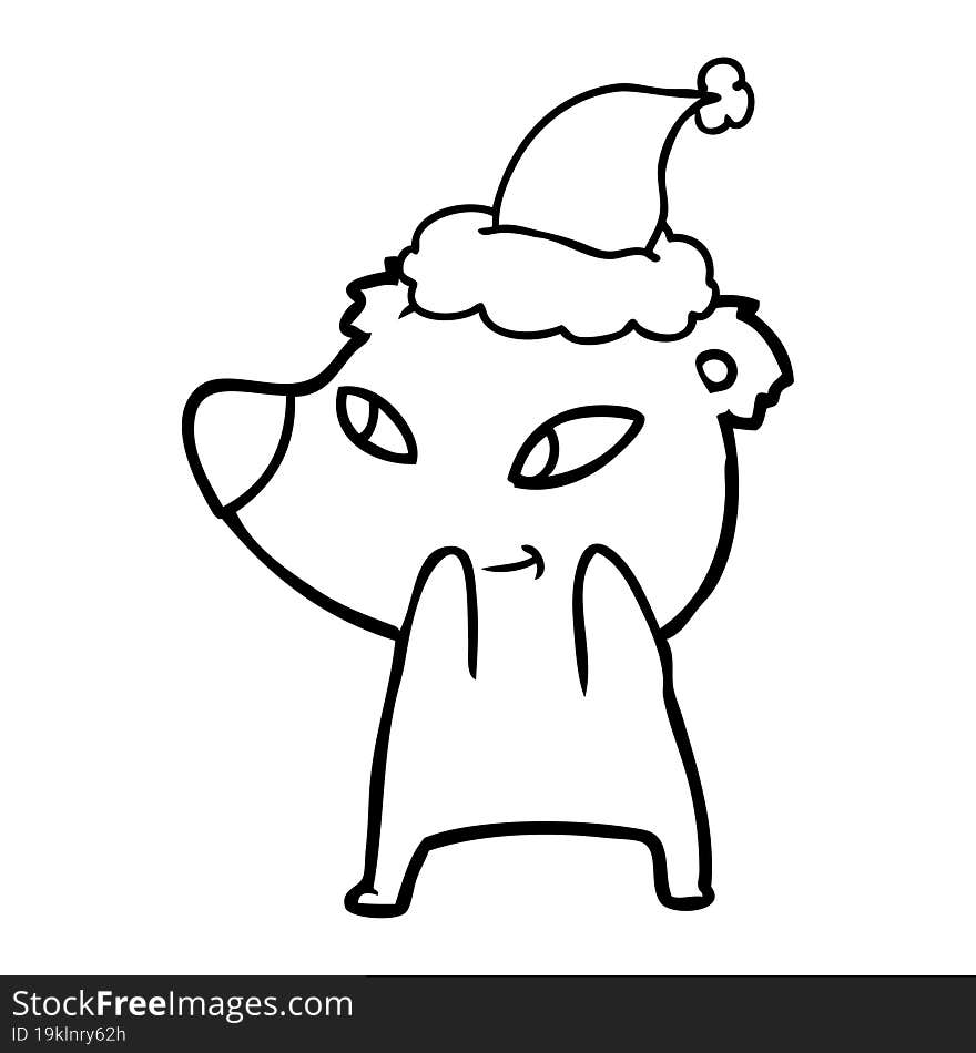 cute hand drawn line drawing of a bear wearing santa hat. cute hand drawn line drawing of a bear wearing santa hat