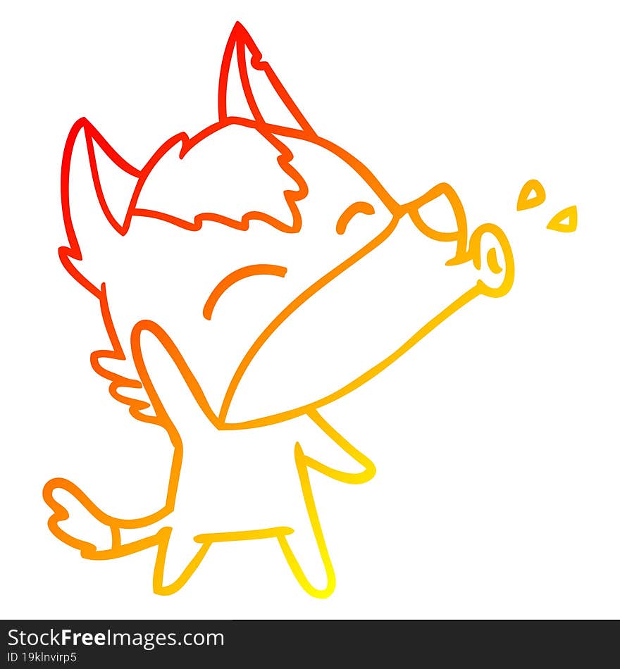 warm gradient line drawing howling wolf cartoon