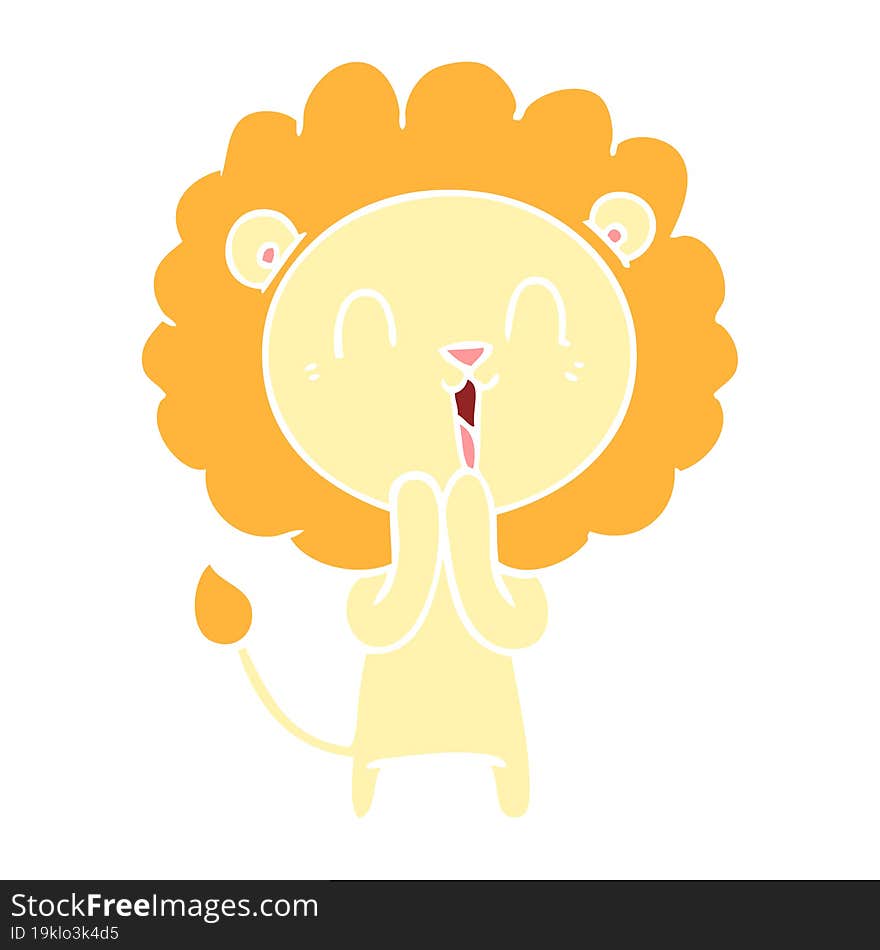 laughing lion flat color style cartoon