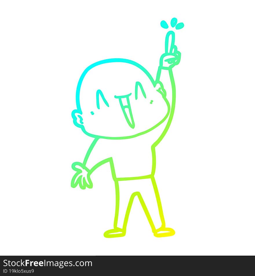 cold gradient line drawing happy cartoon bald man with great idea