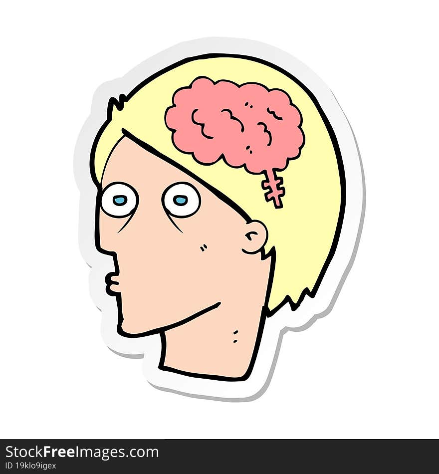 sticker of a cartoon head with brain symbol