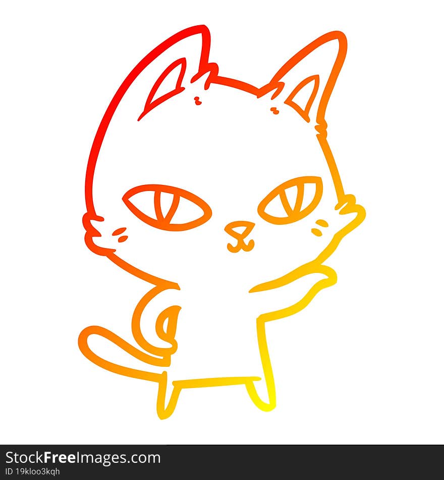 warm gradient line drawing cartoon cat staring