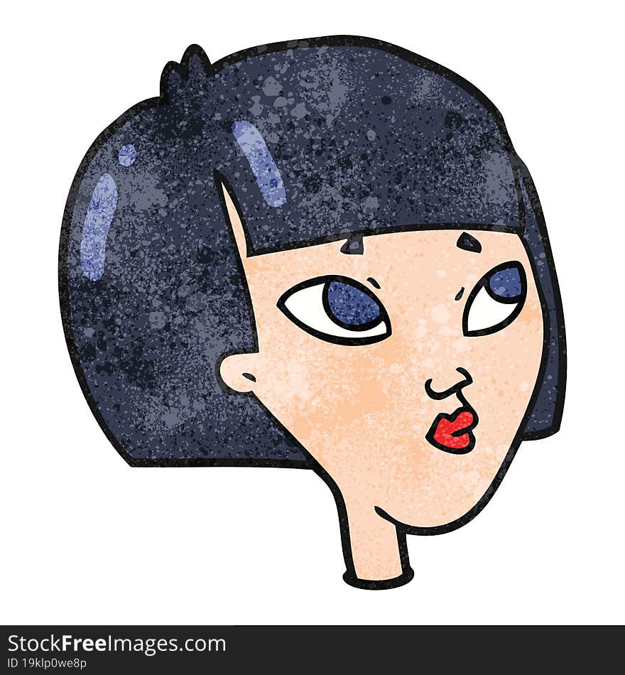 freehand textured cartoon female face