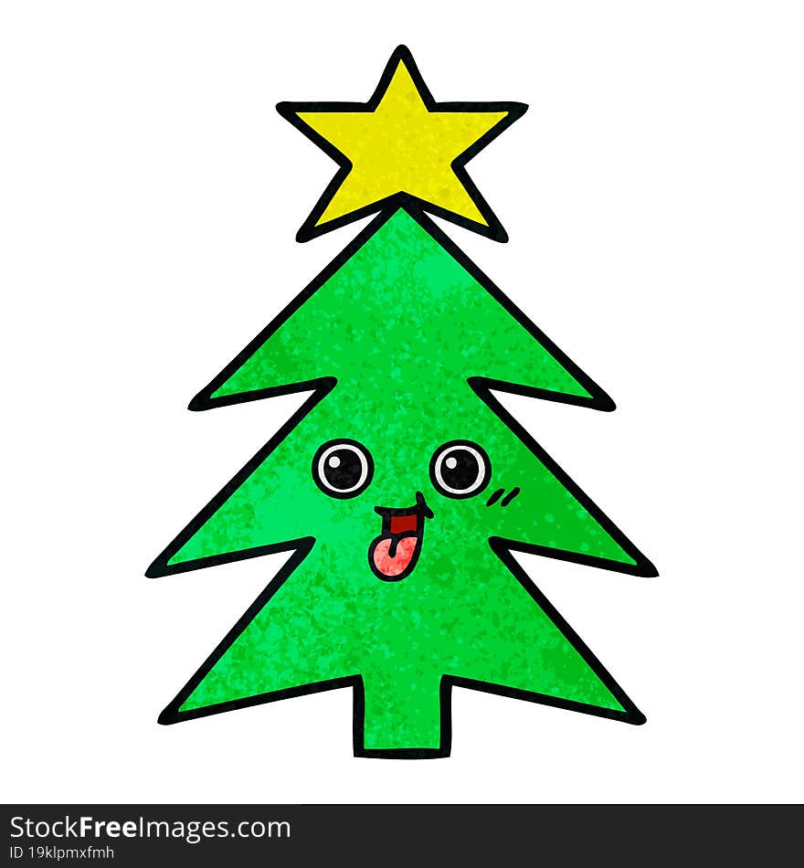 retro grunge texture cartoon of a christmas tree