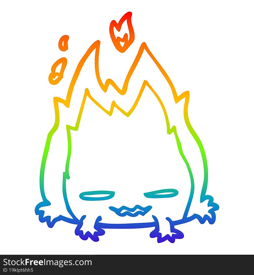 rainbow gradient line drawing cartoon fire demon