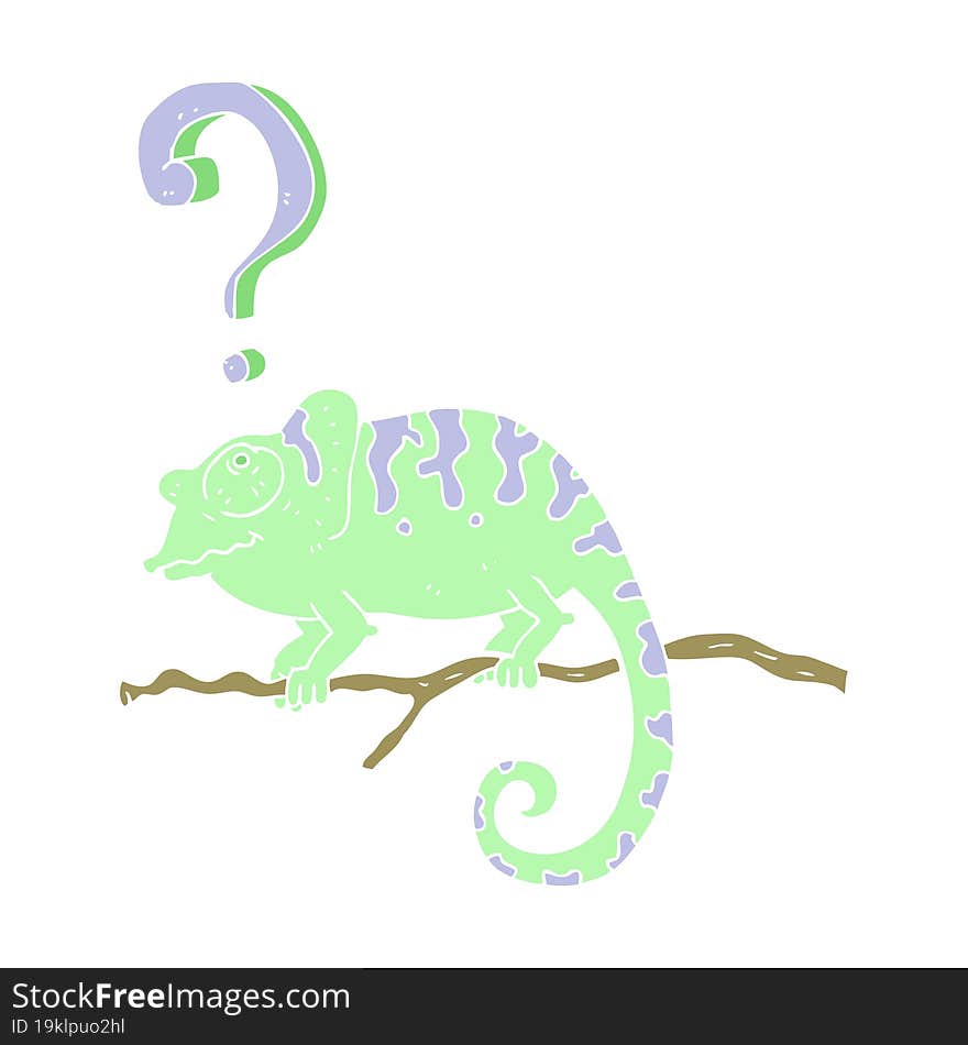 flat color illustration of a cartoon curious chameleon