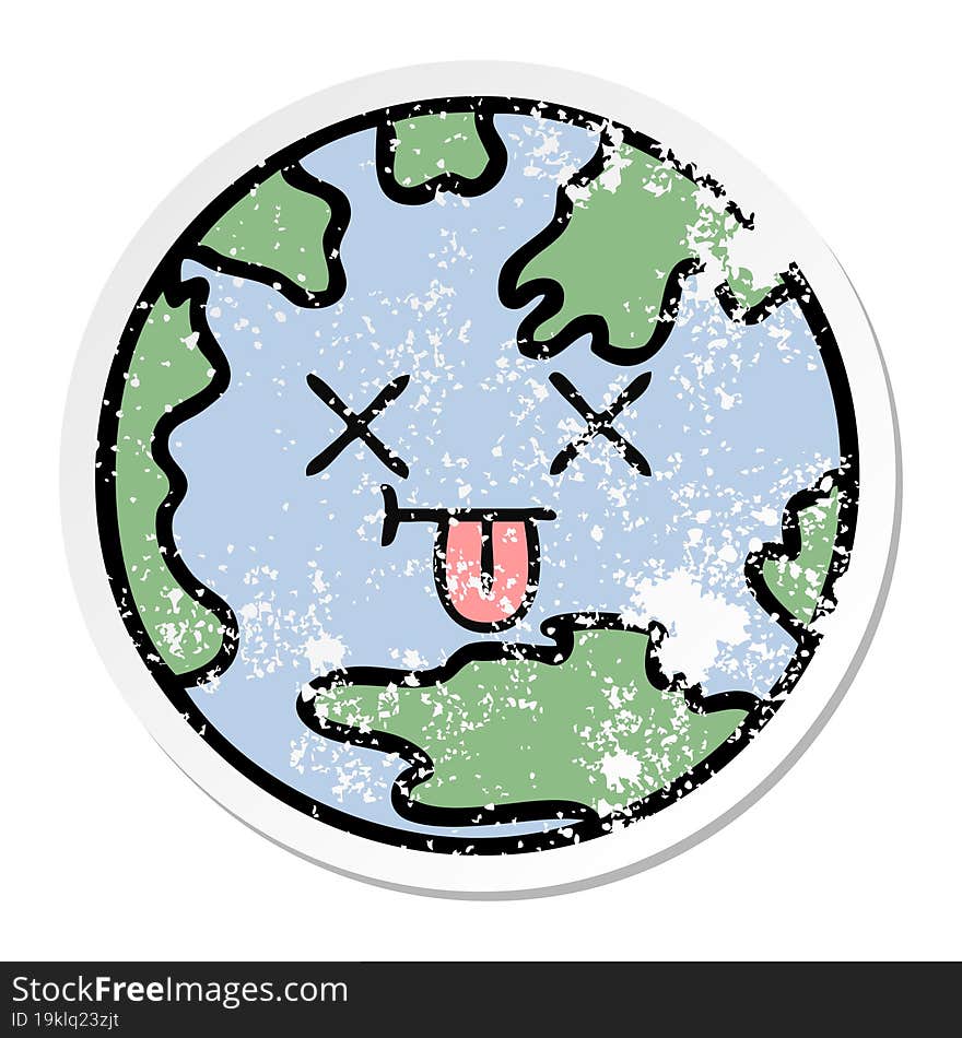 distressed sticker of a cute cartoon planet earth