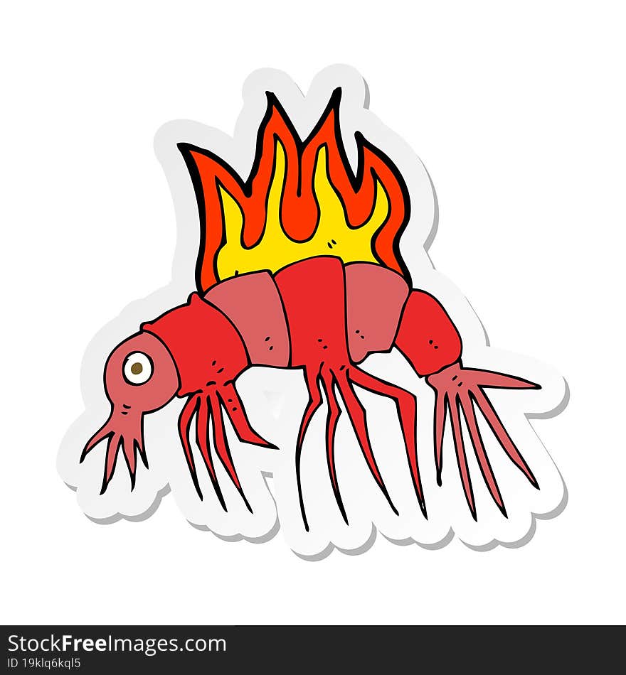 sticker of a cartoon hot shrimp