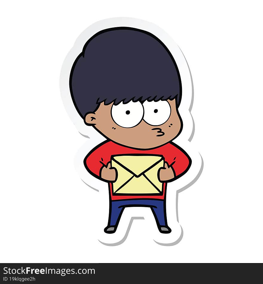 Sticker Of A Nervous Cartoon Boy