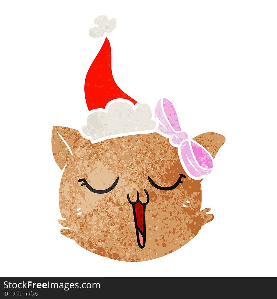 Retro Cartoon Of A Cat Face Wearing Santa Hat