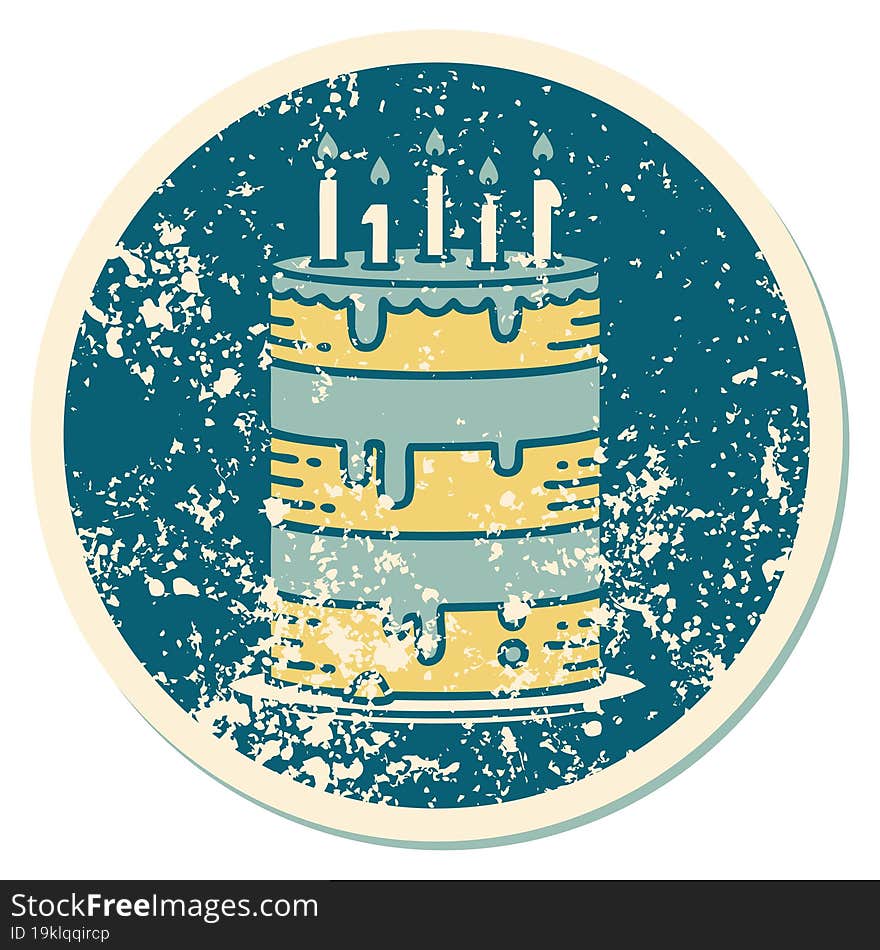 Distressed Sticker Tattoo Style Icon Of A Birthday Cake