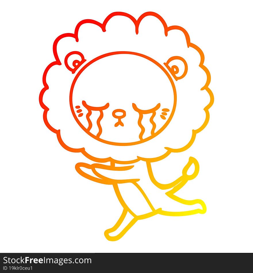 warm gradient line drawing crying cartoon lion