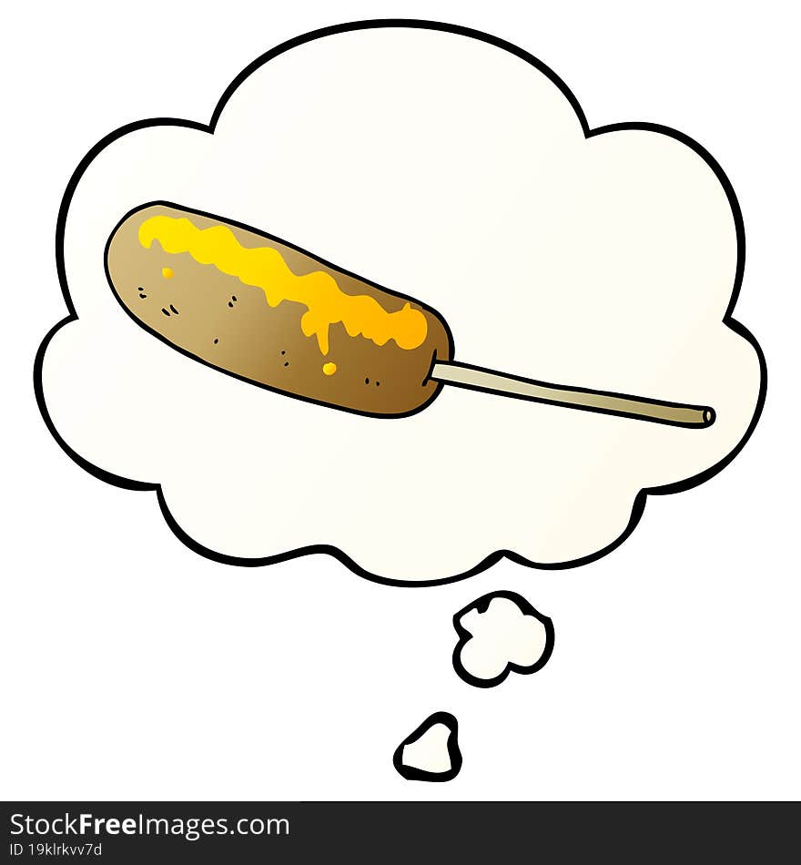 cartoon hotdog on a stick and thought bubble in smooth gradient style