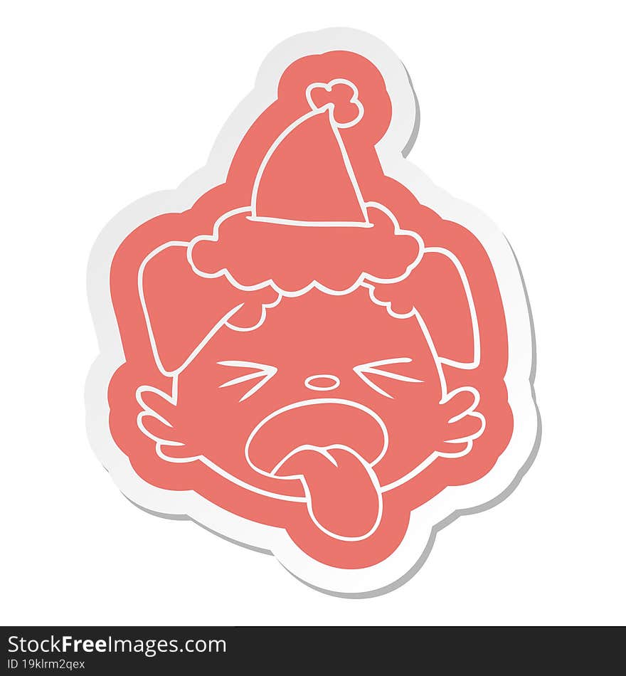 cartoon  sticker of a dog face wearing santa hat