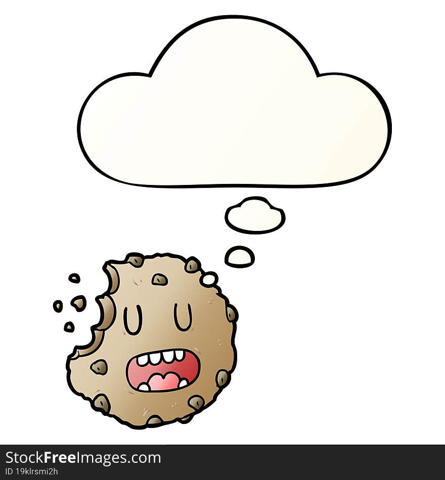 cartoon cookie and thought bubble in smooth gradient style