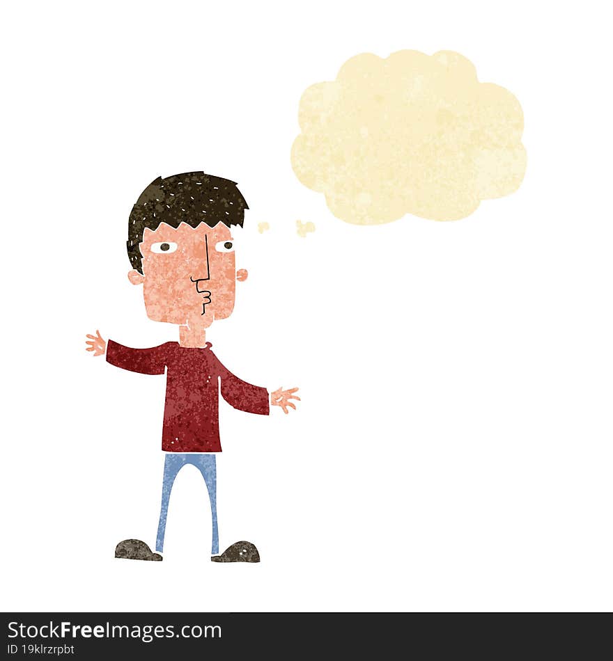 cartoon curious man with thought bubble