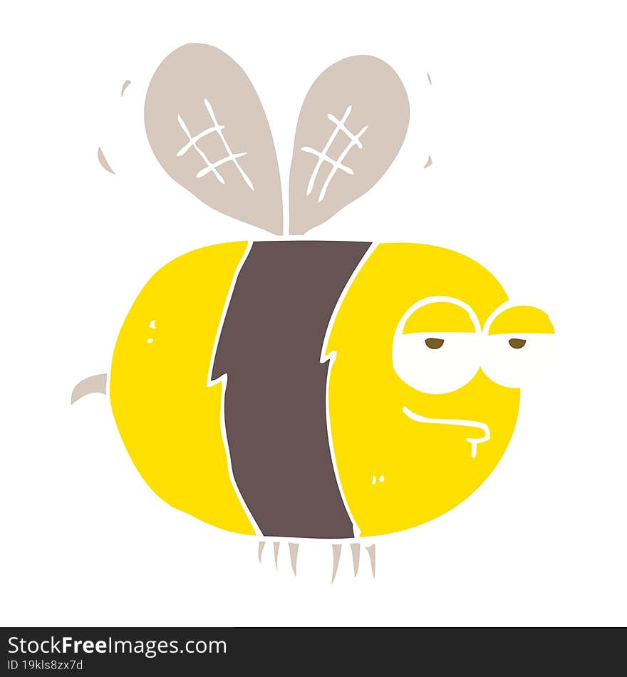 flat color illustration of a cartoon unhappy bee