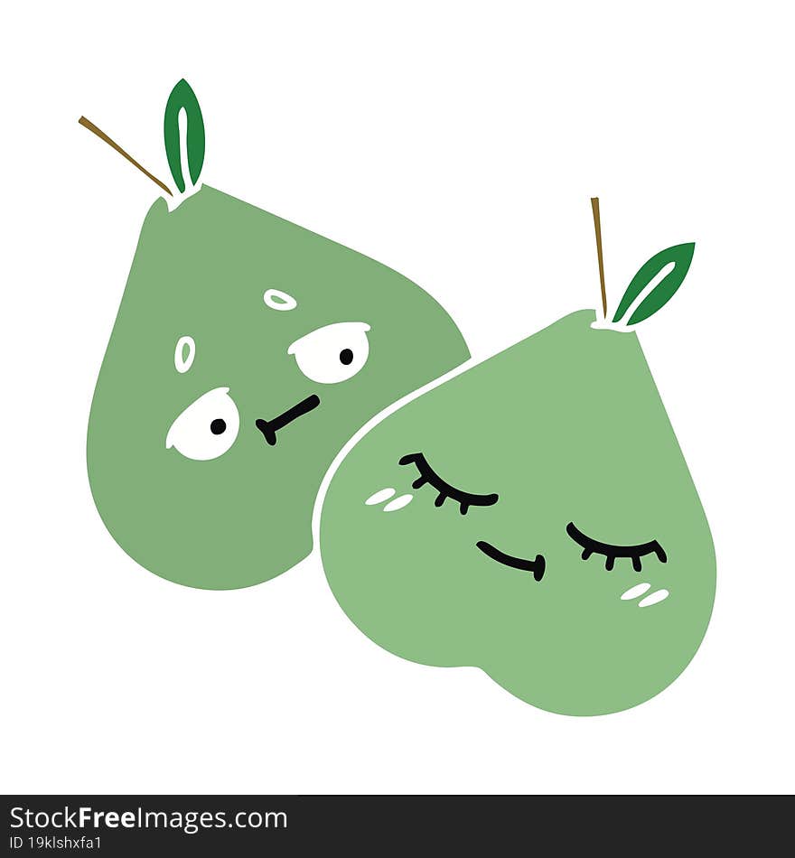 flat color retro cartoon of a green pear