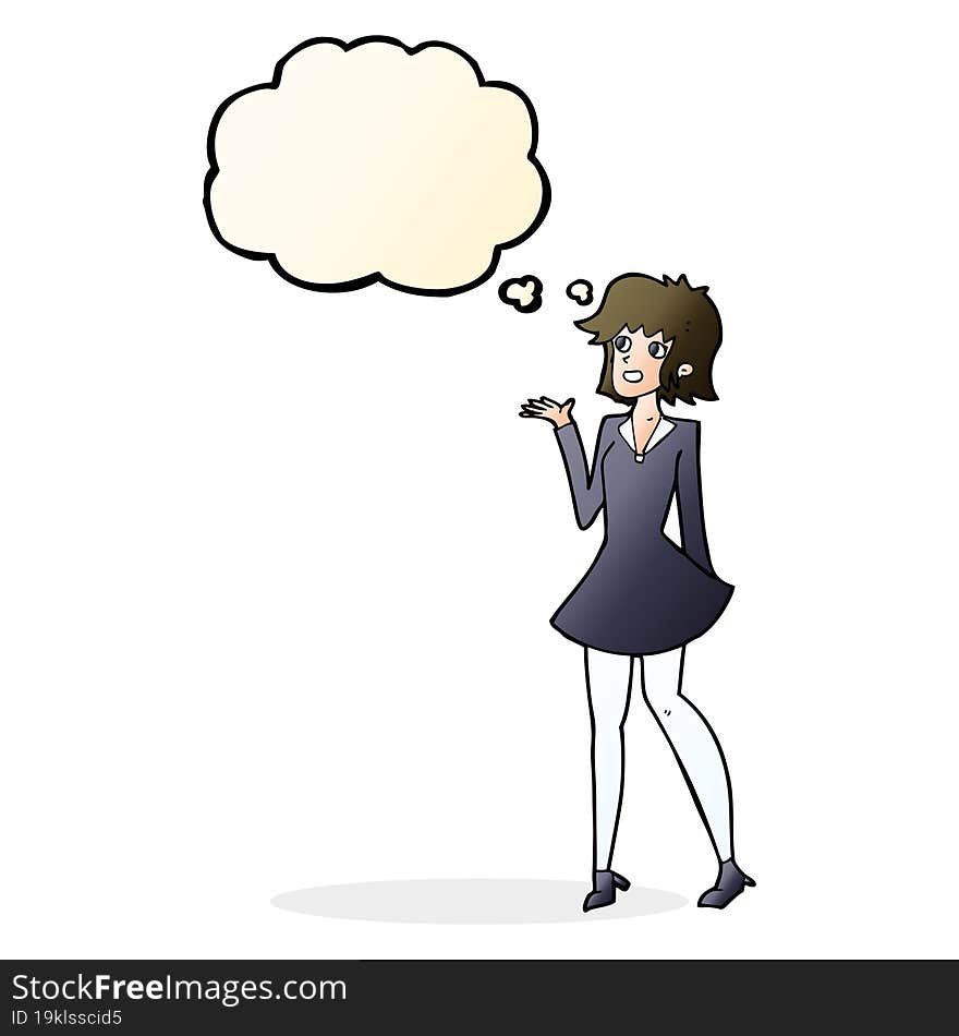 Cartoon Pretty Woman In Dress With Thought Bubble