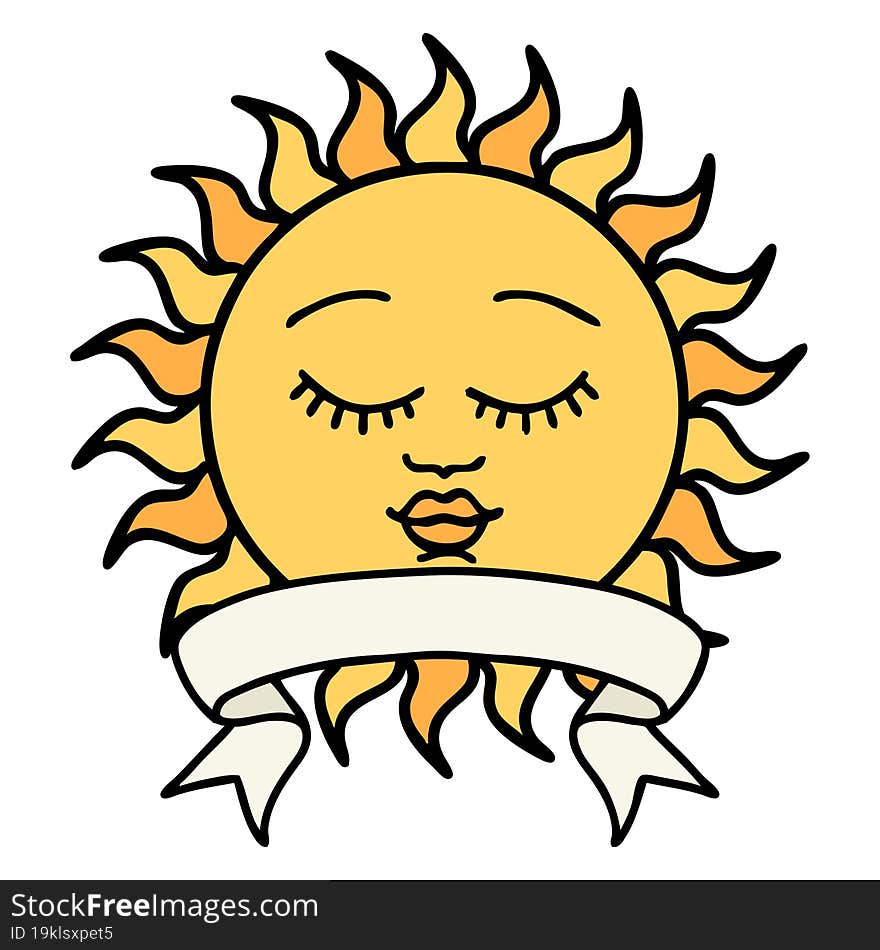 Tattoo With Banner Of A Sun With Face