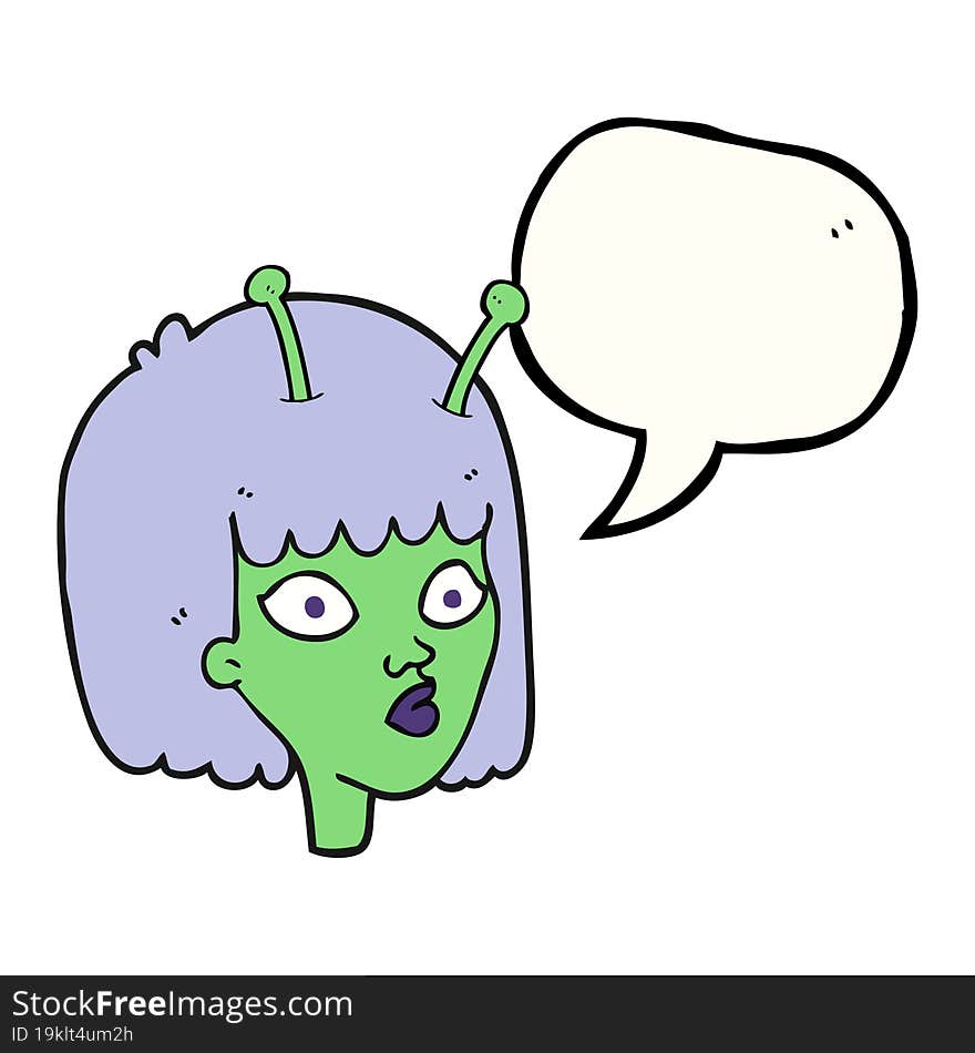 freehand drawn speech bubble cartoon female alien