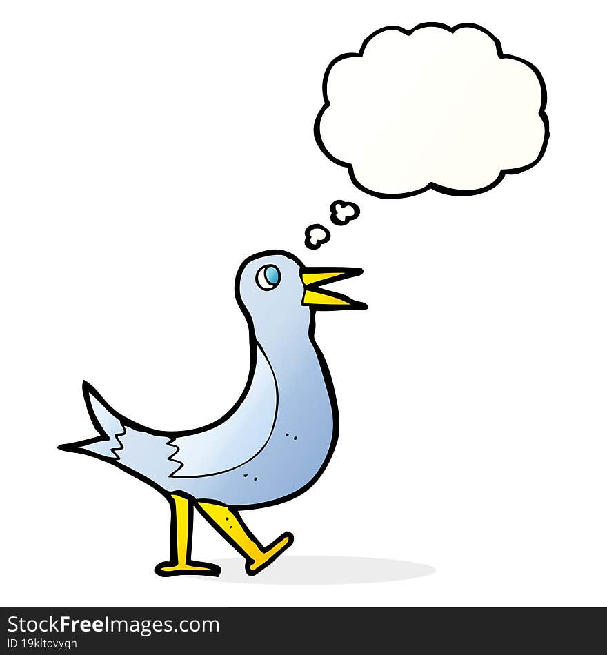 cartoon walking bird with thought bubble