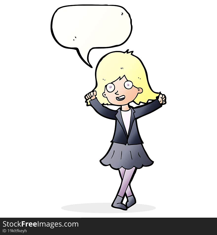 cartoon happy girl with speech bubble