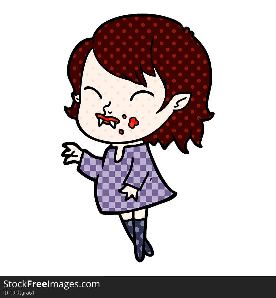 cartoon vampire girl with blood on cheek. cartoon vampire girl with blood on cheek